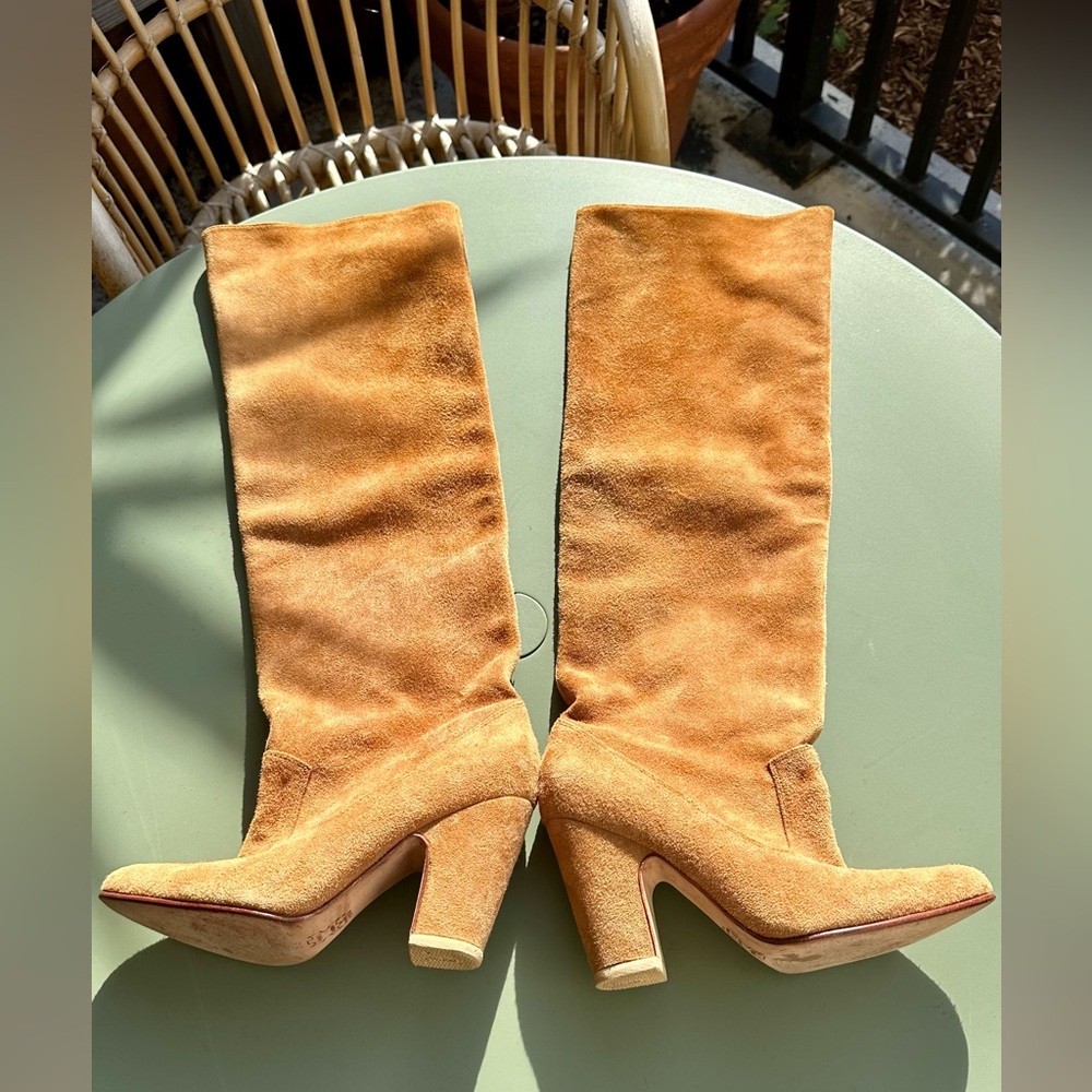 ULLA JOHNSON SLOANE CAMEL SUEDE THIGH HIGH BOOTS SZ 36